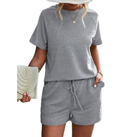 

Bomotoo Ladies Comfy Pjs Solid Color Soft Sleepwear Outfits Summer Loose Short Sleeve Nightwear Suit