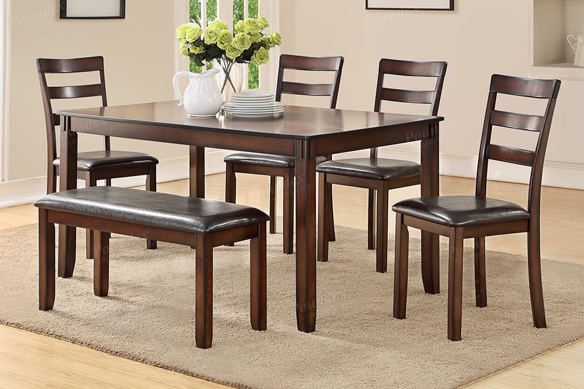 Simple Relax Dark Cherry Wood 6 Pc Casual Dining Set Bench