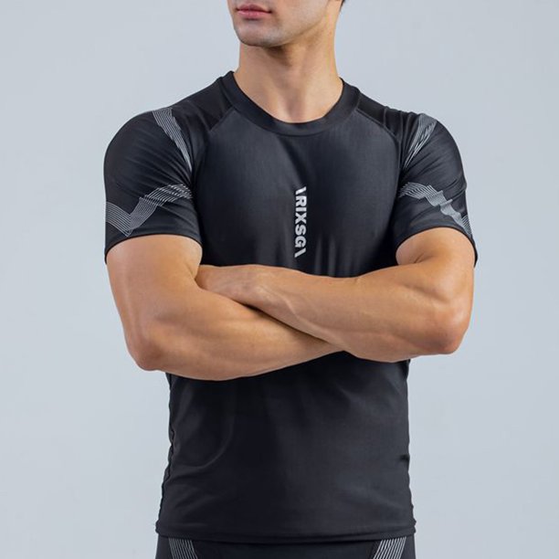 Men Surf Short Sleeve Swimsuit Bathing Training Swimwear Wetsuit Tops
