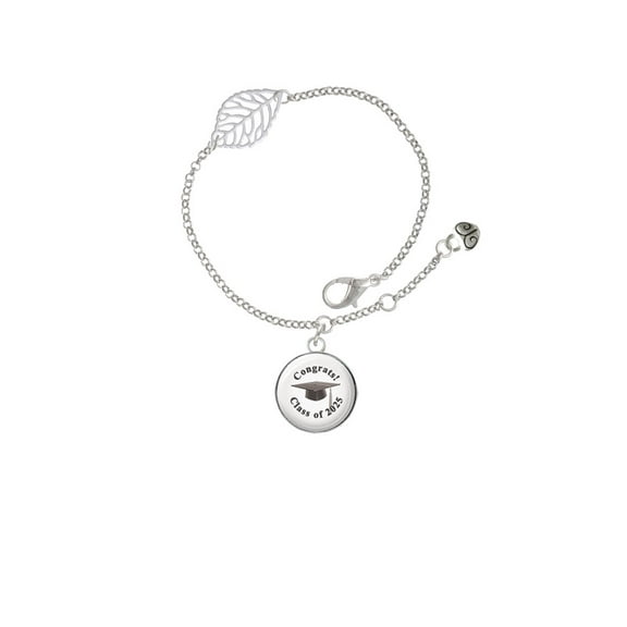 Delight Jewelry Silvertone Domed Class of 2025 - Silvertone Leaf Delicate Bracelet, 6.25 1.75"