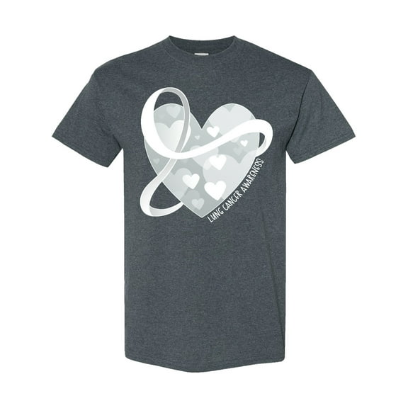 Inktastic Lung Cancer Awareness White Ribbon Around Heart T-Shirt