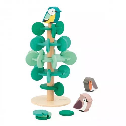 Janod - Arbre à Assembler - Construisez votre propre arbre de 30 cm - Comprend 37 accessoires en bois - Jeu de dextérité - Pour enfants et tout-petits - À partir de 36 mois