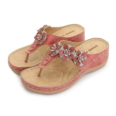 

Women Shoes Slope Heel Low Heeled Sandals Plus Size Casual Slippers Flip Flops
