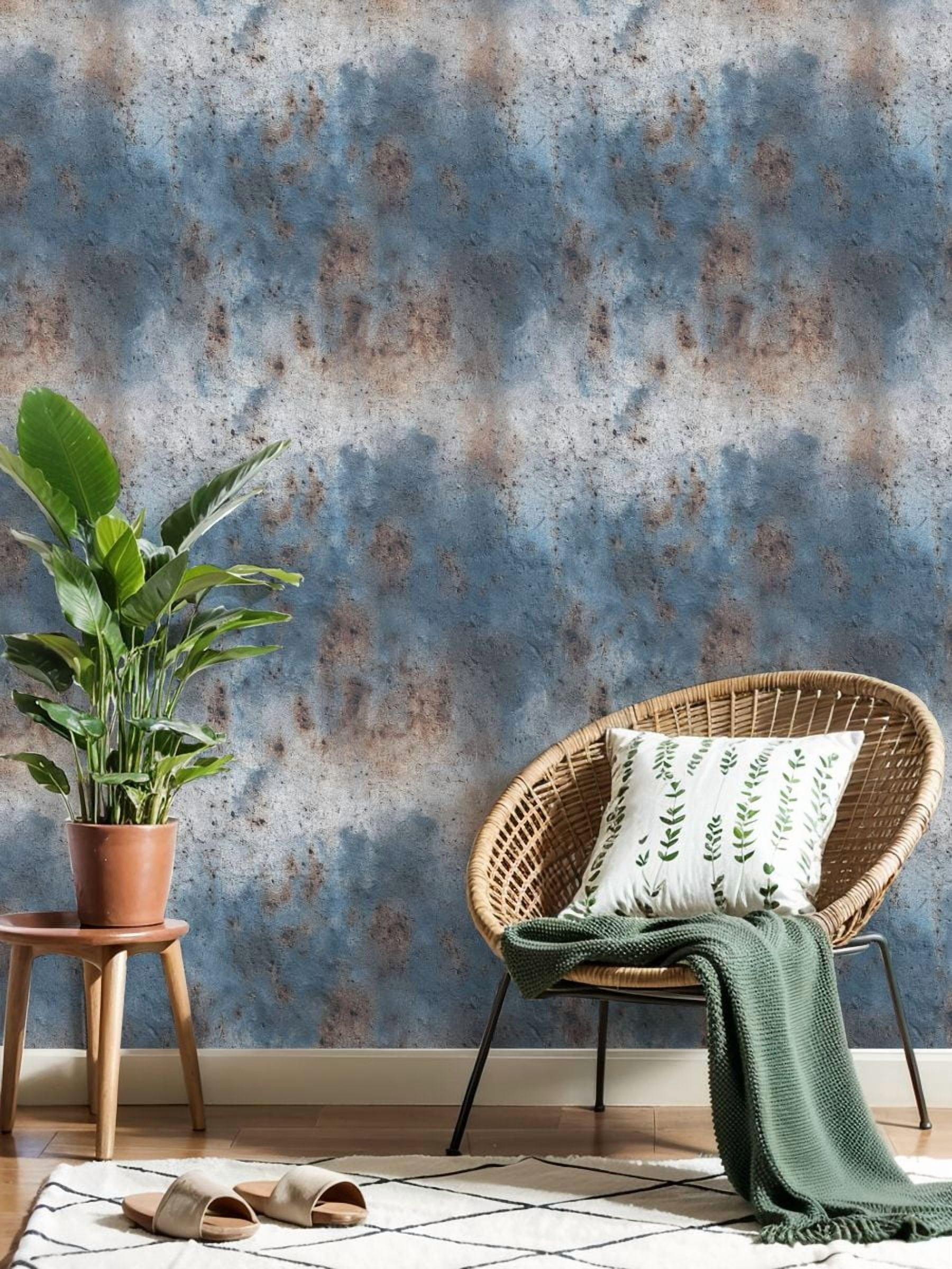 Modern Industrial Weathered Concrete Texture Blue Gray Paint Rust Stains Wall Mural 23.6in x 9.8ft Self Adhesive Removable Wall Paper Renter Friendly Wallpaper for Bedroom Cabinets