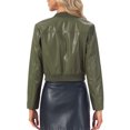 thumbnail image 3 of INSPIRE CHIC Women's Bomber Jacket Cropped Faux Leather Jackets Casual Zip Up PU Moto Bike Outwear L Green, 3 of 6