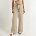 thumbnail image 4 of VEKDONE Drawstring Straight Trousers for Women Elastic High Waisted Wide Leg Pant with Pockets Summer Casual Loose Fit Long Pants Lounge Slacks Khaki XXL, 4 of 6