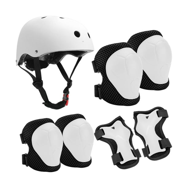 Sonducket Juego de casco y almohadillas para niños portátiles y multifuncionales para actividades al aire libre resistentes y duraderos Ciclismo equipo de cuidado blanco y negro casco blanco