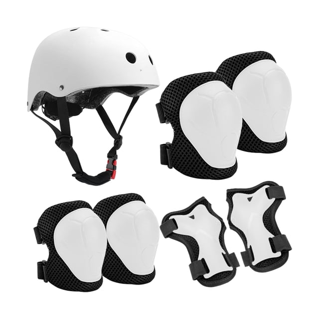 Sonducket Juego de casco y almohadillas para niños portátiles y multifuncionales para actividades al aire libre resistentes y duraderos Ciclismo equipo de cuidado blanco y negro casco blanco