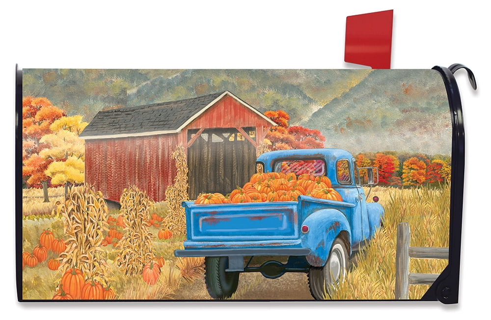 Autumn Bridge Truck Magnetic Mailbox Cover Fall Pumpkins Standard Briarwood Lane