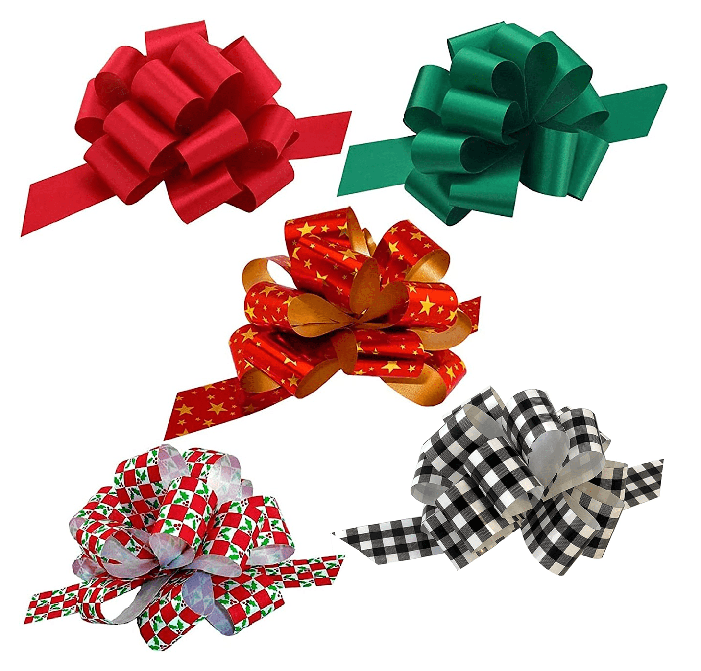 Assorted Christmas Gift Pull Bows 5" Wide, Set of 50, Red, Green