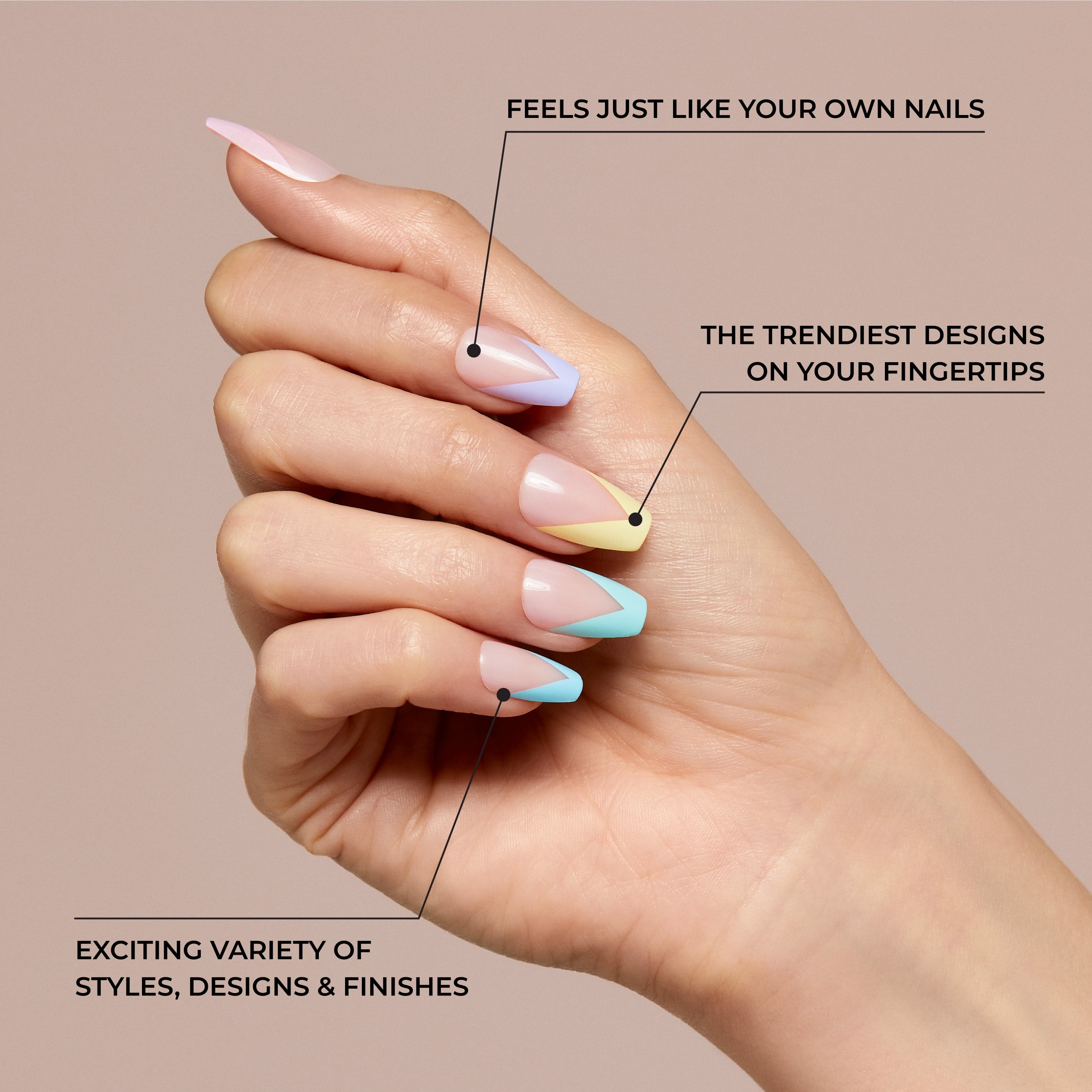 KISS Voguish Fantasy Press-On Nails, ‘To The Sea’, Nude Skin, Medium Coffin, 31 Ct.
