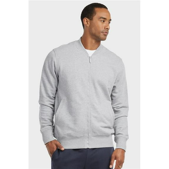 247 Frenzy 247-FJ2150 HGY-SM Mens Essentials Knocker Cotton Blend Terry Classic Bomber Jacket, Heather Gray - Small