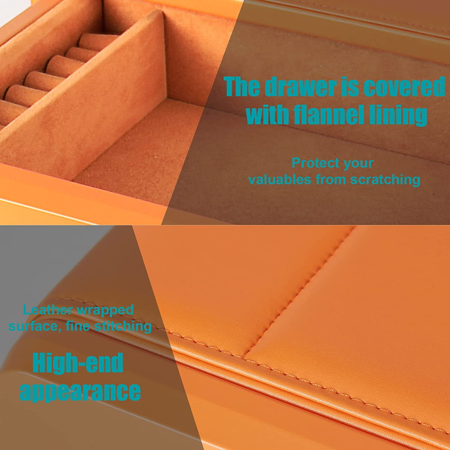 Biometric Fingerprint Safe, Slide-Away Handgun Safe for Pistols, Leather Wrapped Jewelry Storage Safe, Drawer Safe for Home and Vehicle-Orange
