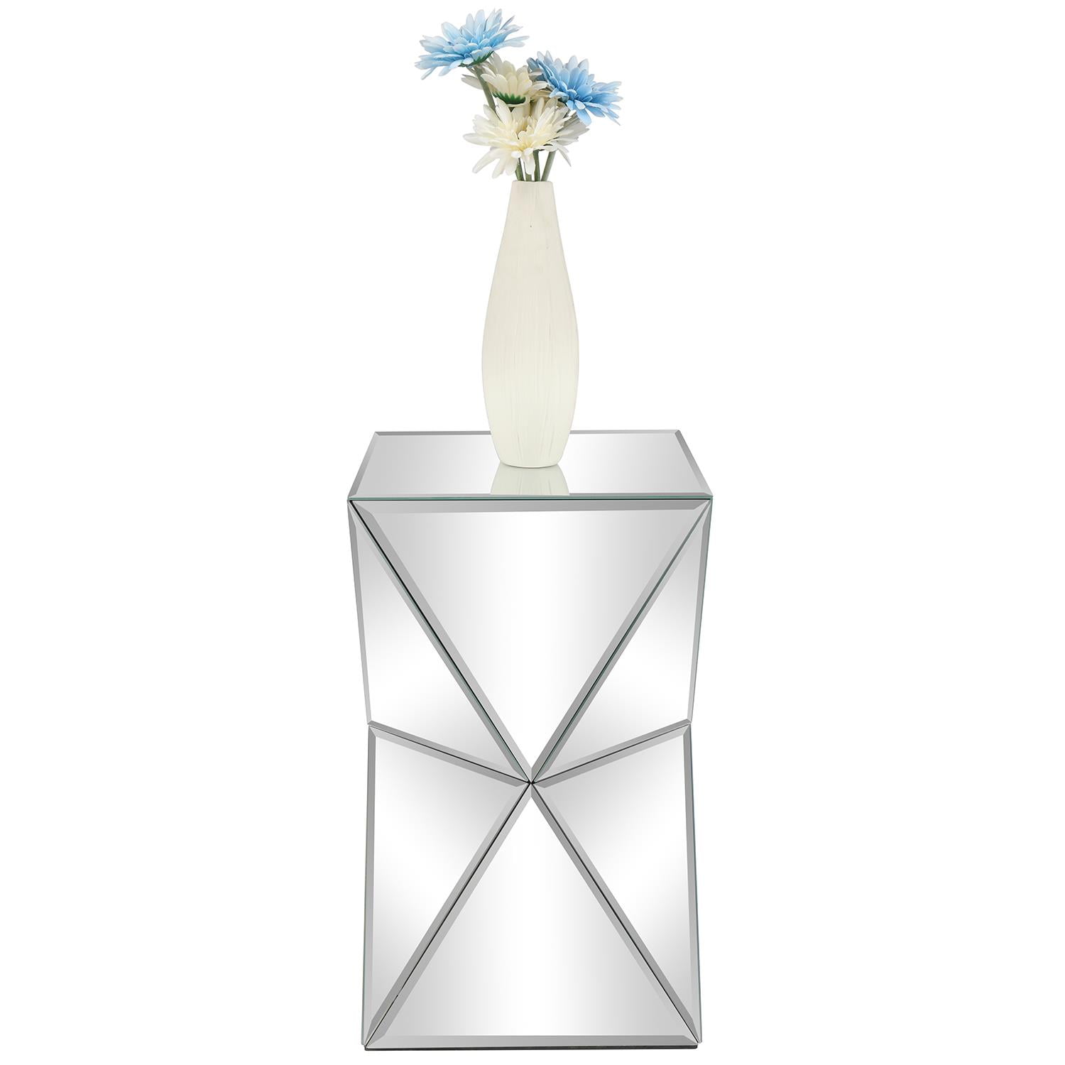 Zimtown Mirrored Pedestal Stand,End Table,Modern Side Table Silver