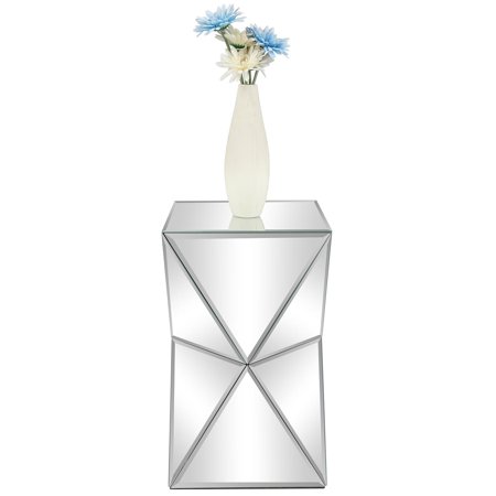 SamyoHome Mirrored Nightstand  Wood with Glass Surface End Table  Irregular Bedside Table  Silver
