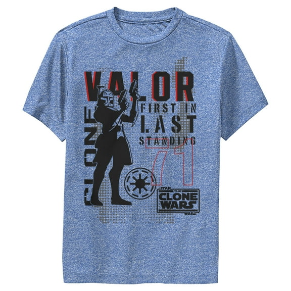 Boy's Star Wars: The Clone Wars Valor First In Last Standing  Performance Graphic Tee Royal Blue Heather Medium