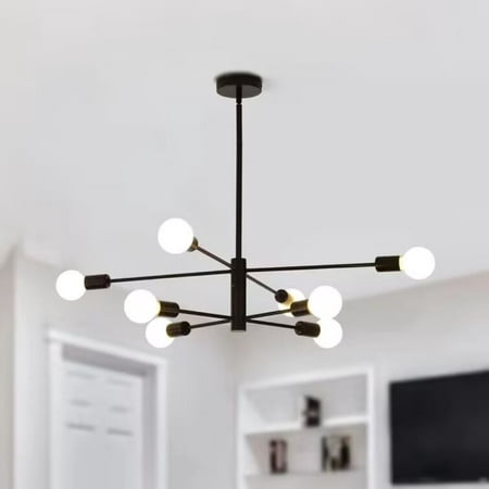 

Ganeed Modern Black Sputnik Chandelier 8-Lights Polished Finish Ceiling Light Fixture Pendant Lighting for Bedroom Study Living Room Dining Room
