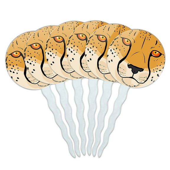 Cheetah Face Safari Cupcake Picks Toppers - Set of 6