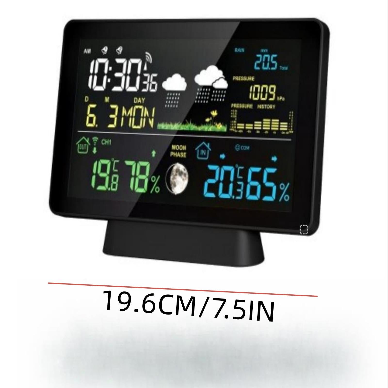 7.5‑Inch Color Screen Weather Station With Rain Gauge, Indoor Outdoor Temperature And Humidity, Atmospheric Pressure, Calendar, Alarm Clock, WWVB Auto Calibration, Triple Remote Sensors
