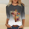 thumbnail image 2 of Blouse pour Femmes T-shirt Imprimé Col Rond de Pâques Manches 3/4 Col Rond Chandail, 2 of 9