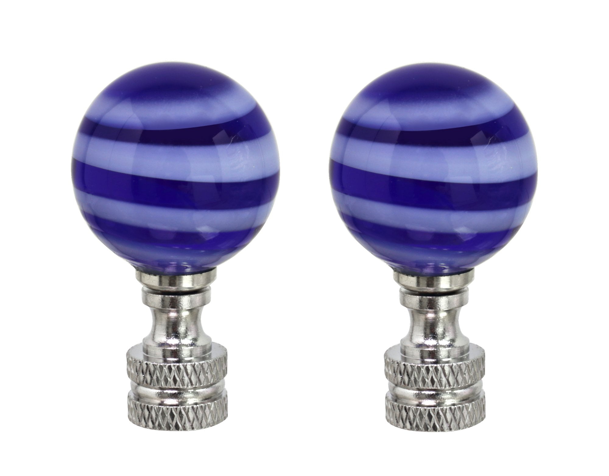 Aspen Creative 2401312, 2 Pack Blue & White Glass Ball Lamp Finial in Nickel Finish, 2" Tall