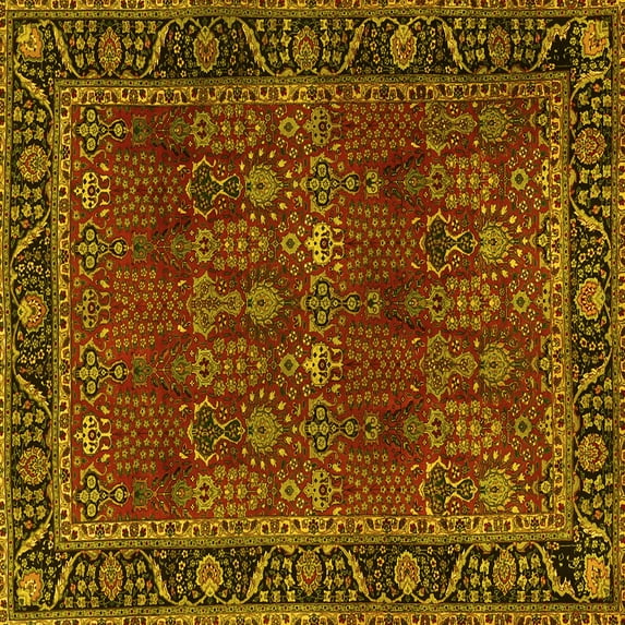 Ahgly Company Indoor Square Persian Yellow Traditional Area Rugs, 6' Square