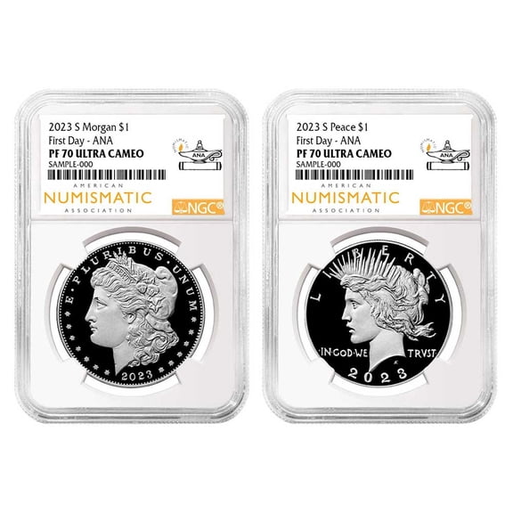 2023-S Proof $1 Morgan and Peace Silver Dollar 2pc Set NGC PF70UC FDI ANA Label
