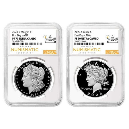 2023-S Proof $1 Morgan and Peace Silver Dollar 2pc Set NGC PF70UC FDI ANA Label