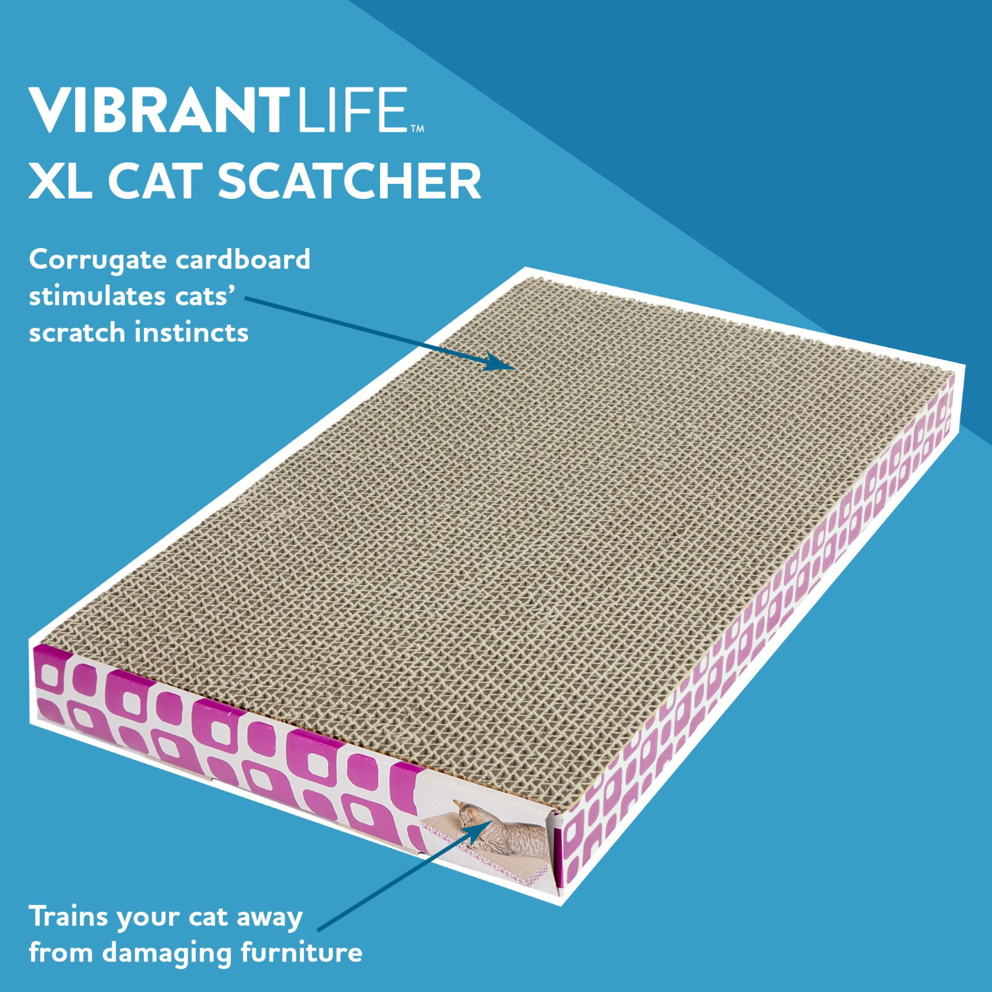 Vibrant Life Durable Corrugated Cardboard Cat Scratching Pad, Multicolored, XL