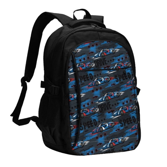 Balery Blue Sports Car Mochila con carga USB para hombre y mujer - Mochila impermeable y antirrobo para laptop con puerto USB para viajes, trabajo