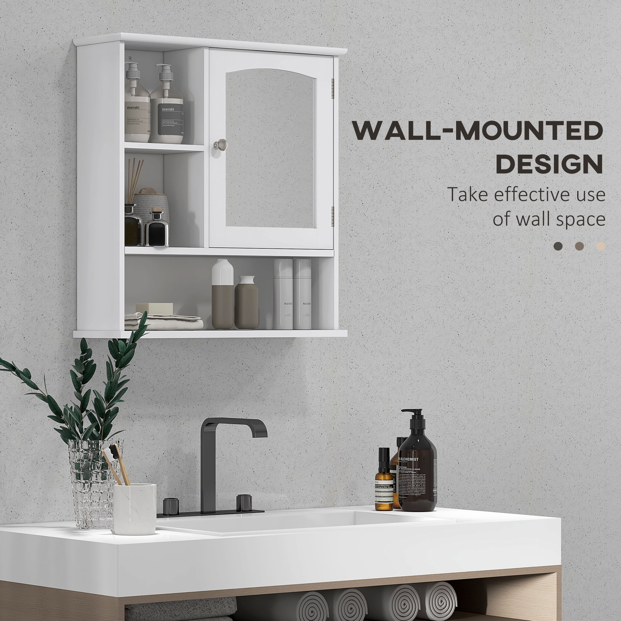 Kleankin Armoire Murale Salle De Bain Avec Miroir - Rangement 1 Porte + Étagères Latérales - MDF Blanc 35x40x15 Cm