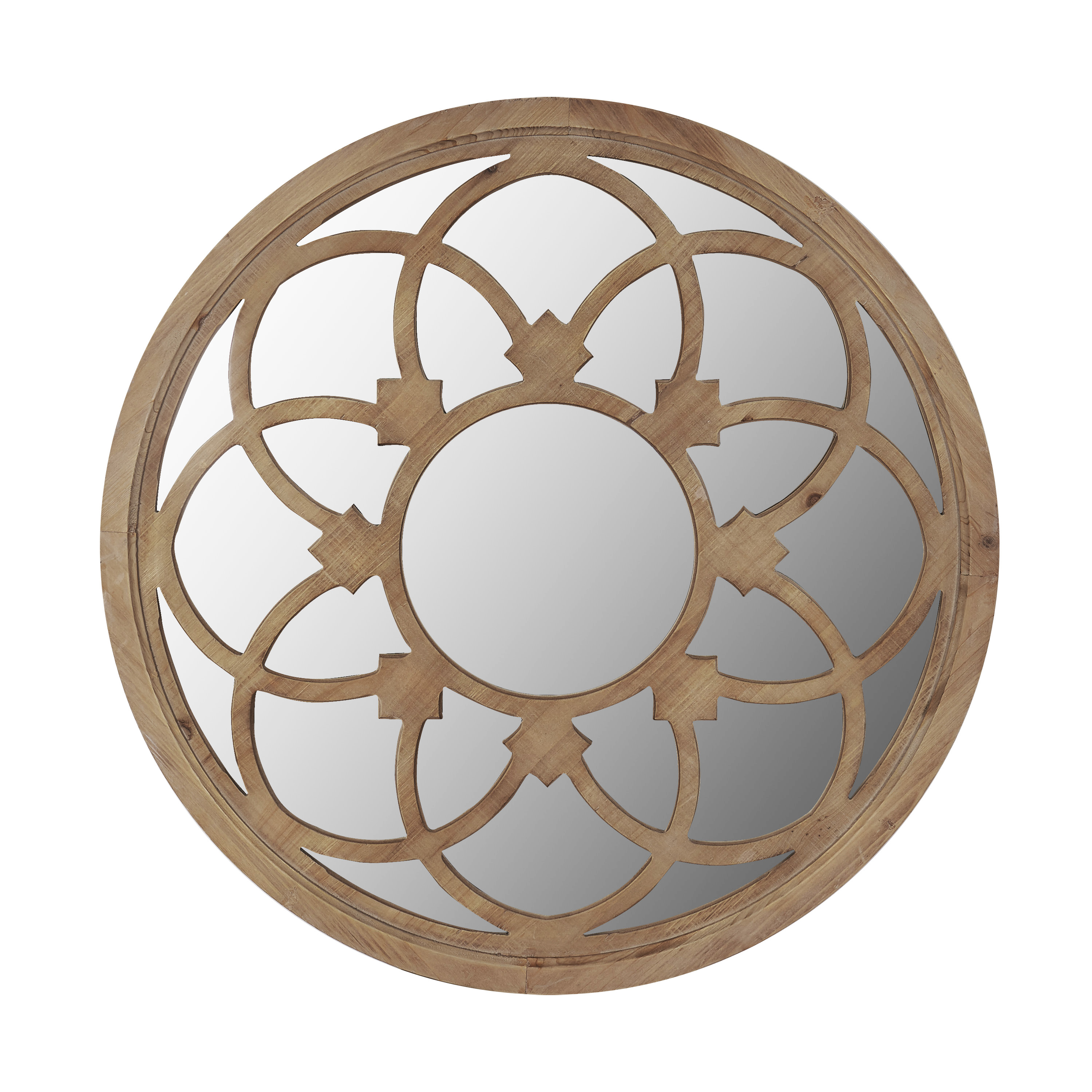 Hawoo 30'' Round Wall Mirror Wood Bathroom Decorative Mirror for Home
