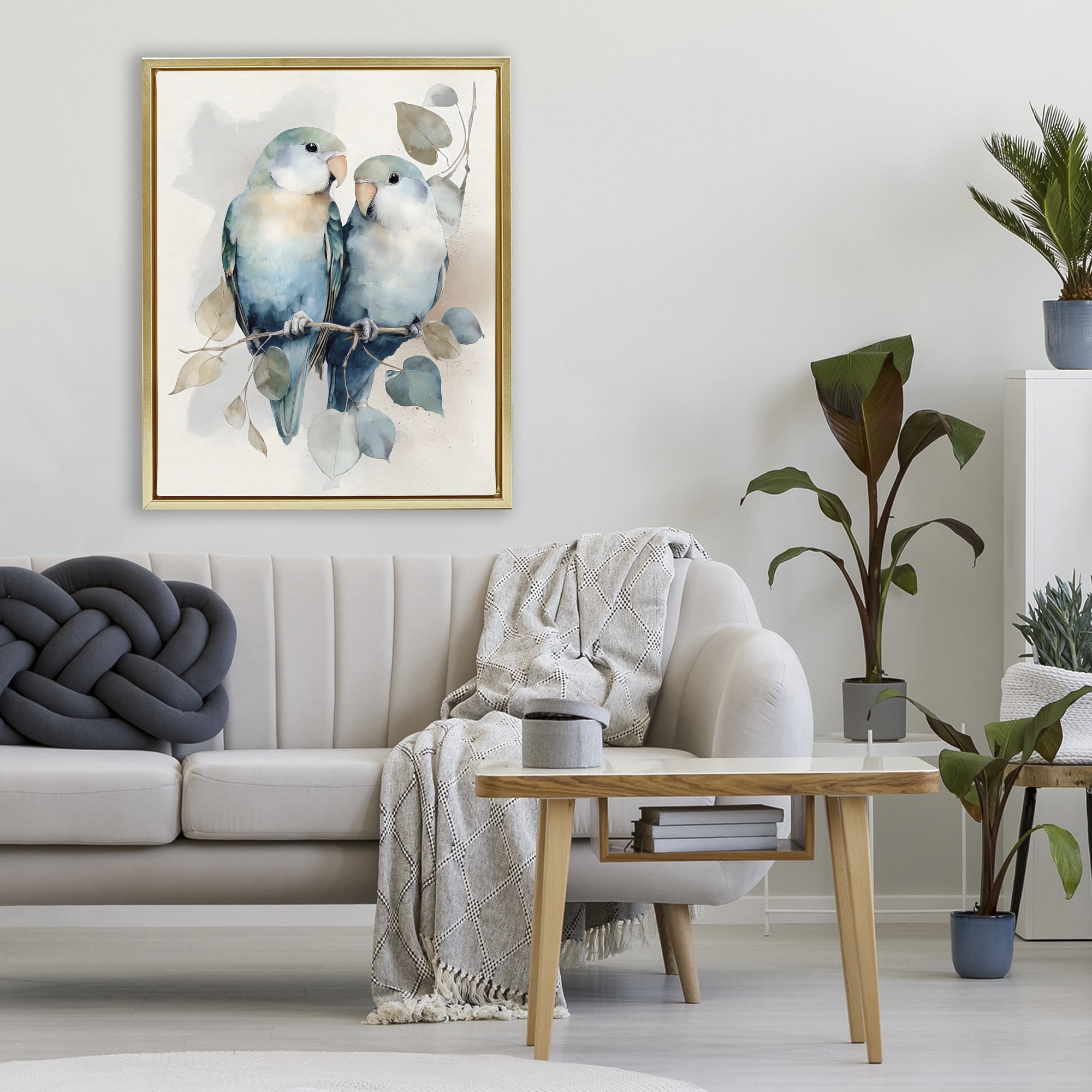 Stupell Industries Blue Bird Lovers Gold Framed Floater Canvas Wall Art, design by Franklyn Gregory