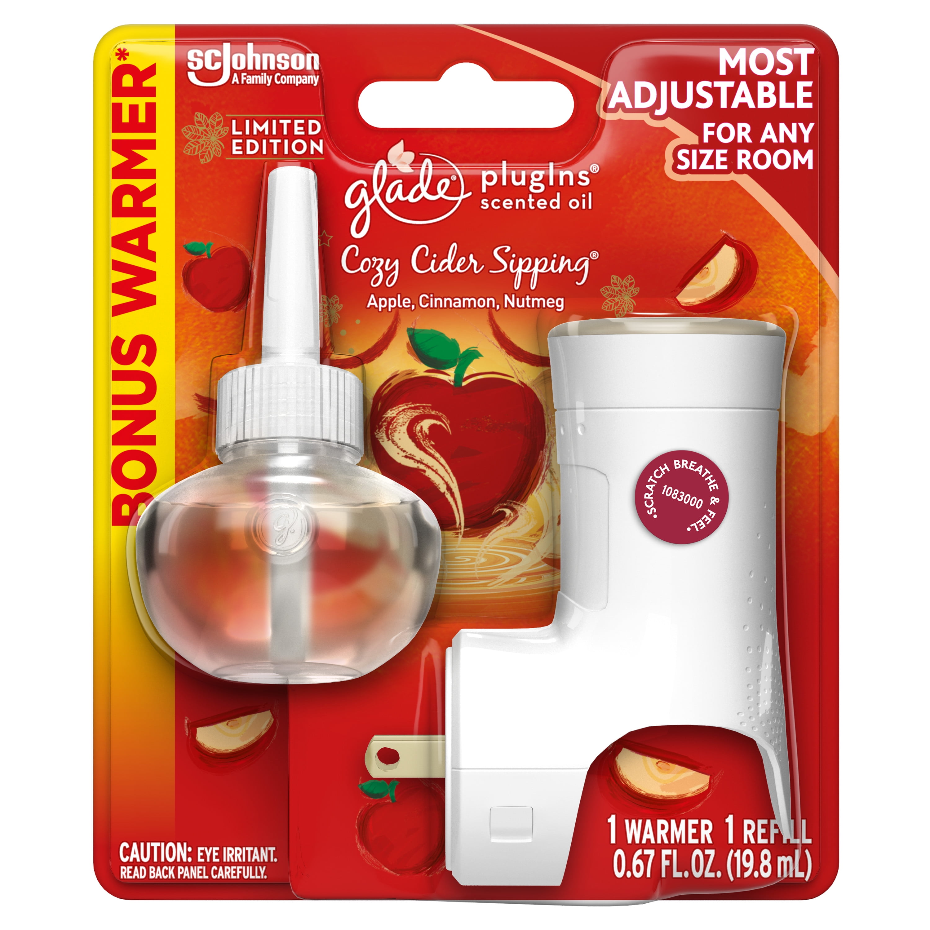 Glade PlugIns Scented Oil Warmer and Cozy Cider Sipping Refill Starter