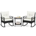 thumbnail image 2 of Costway 3-Piece Rattan Rocking Bistro Set with Tempered Glass Tabletop & Cushions for Porch Black + Off-White, 2 of 10