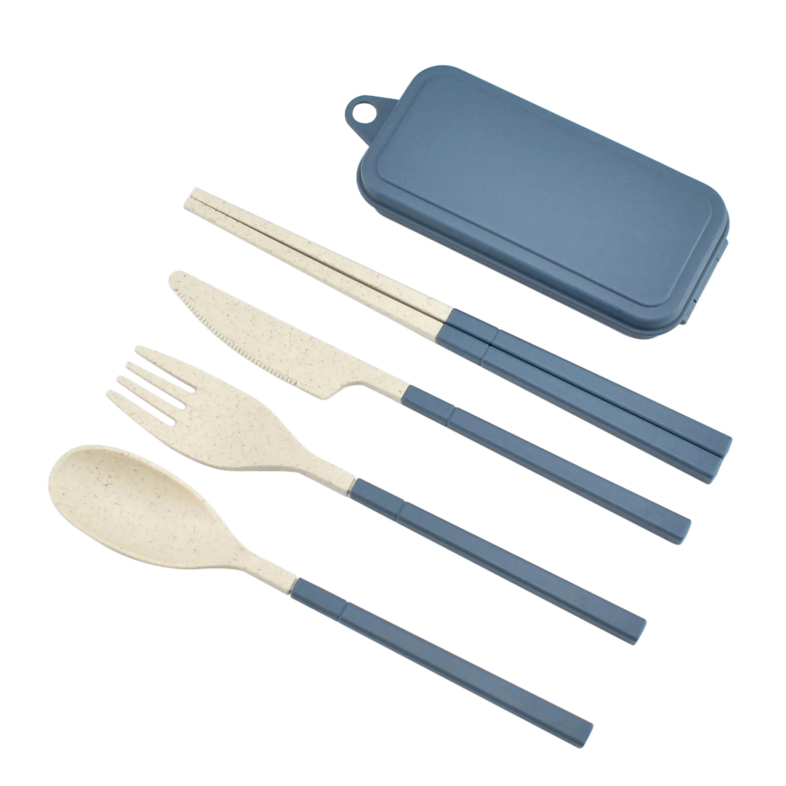 kid stainless steel Chopsticks Box Fork Spoons Storage Case Wheat Straw Travel 
