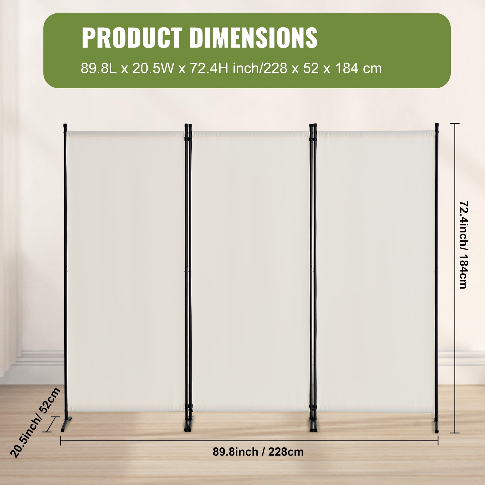 VEVOR Room Divider, 3 Panel Room Dividers and Folding Privacy Screens , Fabric Partition Room Dividers for Office, Bedroom, Dining Room, Study, Freestanding, White