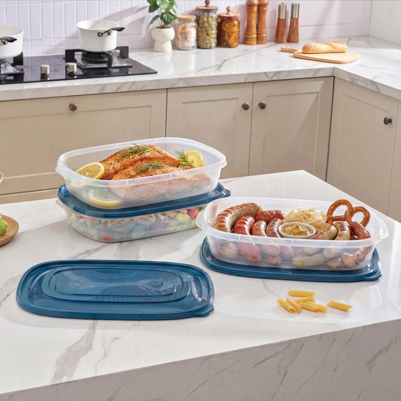 (6 pack) Mainstays Semi Durable Rectanglar 1 Gallon Plastic Food Storage Container 3 Pack, Designed to Help with Pantry Storage, Everyday Organization, and Party Food Transportion