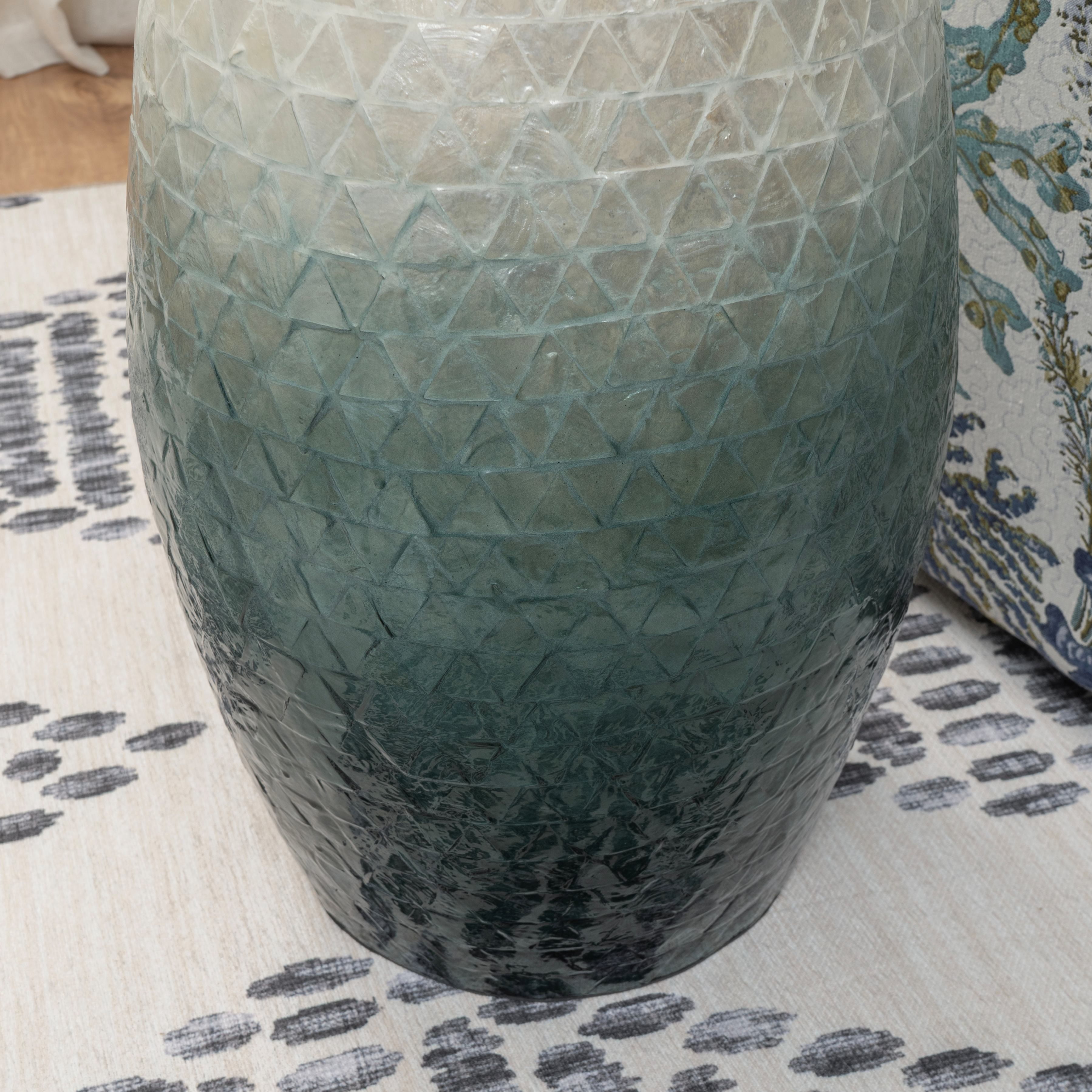 Linon Prescott Indoor Drum Accent Table, 19.75" Tall, Blue Ombre Capiz Shell