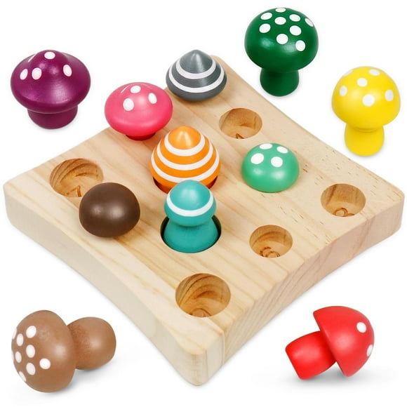 NAODONGLI Montessori Toys for 1 2 3 Year Old Boys Girls Wooden Harvest Mushroom Toys STEM Educational Preschool Learning Number Matching Sensory Games for Easter Birthday Christmas