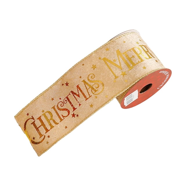 Beige Christmas Ribbon Decoration For Tree Gift Wrapping Holiday Festive Decor Nylon Material 3 Meters Long Hanging Ornament 2.55X2.36X2.36 Inch