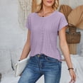 thumbnail image 5 of JGGSPWM Women's Dressy Casual Crew Neck Short Sleeve Hollow Out Lace Embroidered Blouse Shirt Top Purple 2XL, 5 of 7