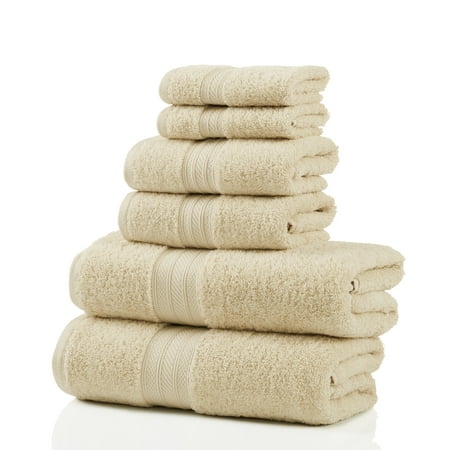 Absorbent Hair Towel - Superior 700 GSM Long Staple 100% Combed Cotton, Durable, Plush and Absorbent 6-Piece Single Ply Towel Set - Ivory