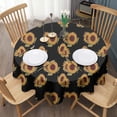 thumbnail image 3 of Black Yellow Green Leaf Sunflower Pattern Round Tablecloth 60"x60",Wrinkle Wipeable Table Cloth for Kitchen Dining Room Picnic Patio Party, 3 of 6