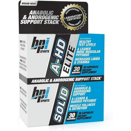 BPI Sports A-HD Elite/Solid Combo 500/550mg Testosterone Booster Capsules  30 Count