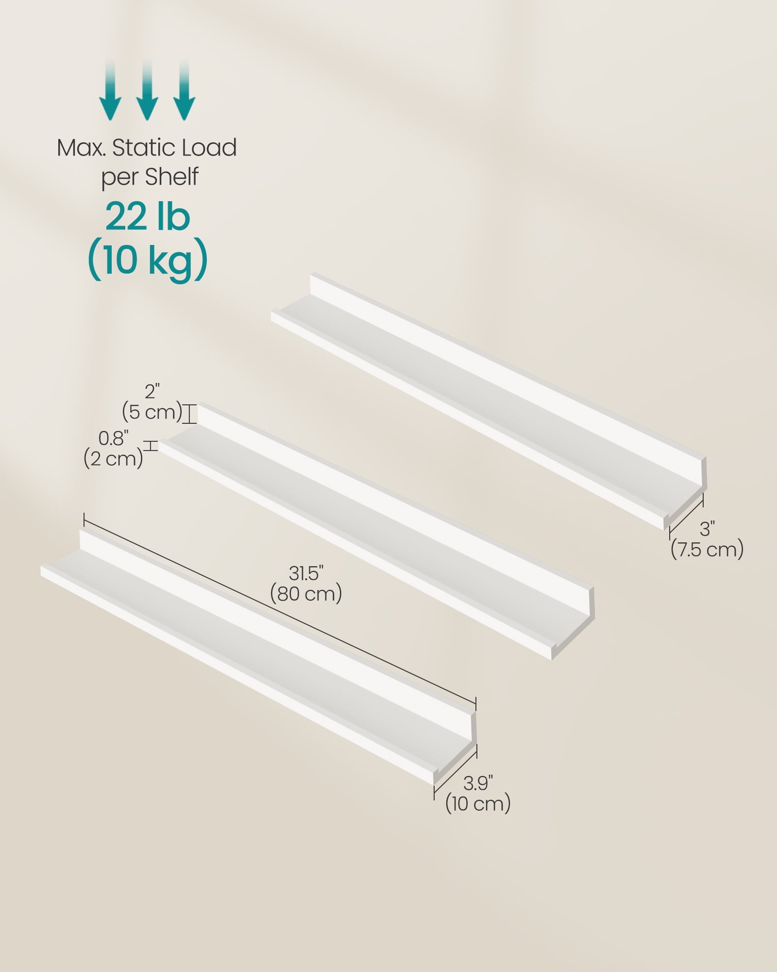 SONGMICS Floating Shelves, Set of 3 Wall Shelves, 31.5-Inch Wide, for Photo Frames and Trinkets, for Living Room, Home Office, Kitchen, Bathroom, Matte White