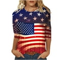 thumbnail image 2 of UVEASISHA July 4th Shirt for Women 3/4 Sleeve Patriotic American Flag Shirts Color Block Tee Comfy Summer Parade Outfits Multicolor#2 XXXXL, 2 of 5