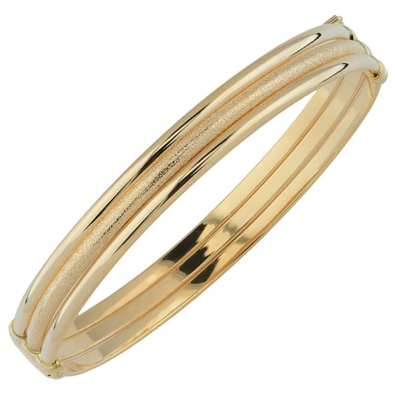 KoolJewelry 10k Yellow Gold Polish and Glass Blast Finish Bangle Bracelet (8 mm, 7.25 inch)