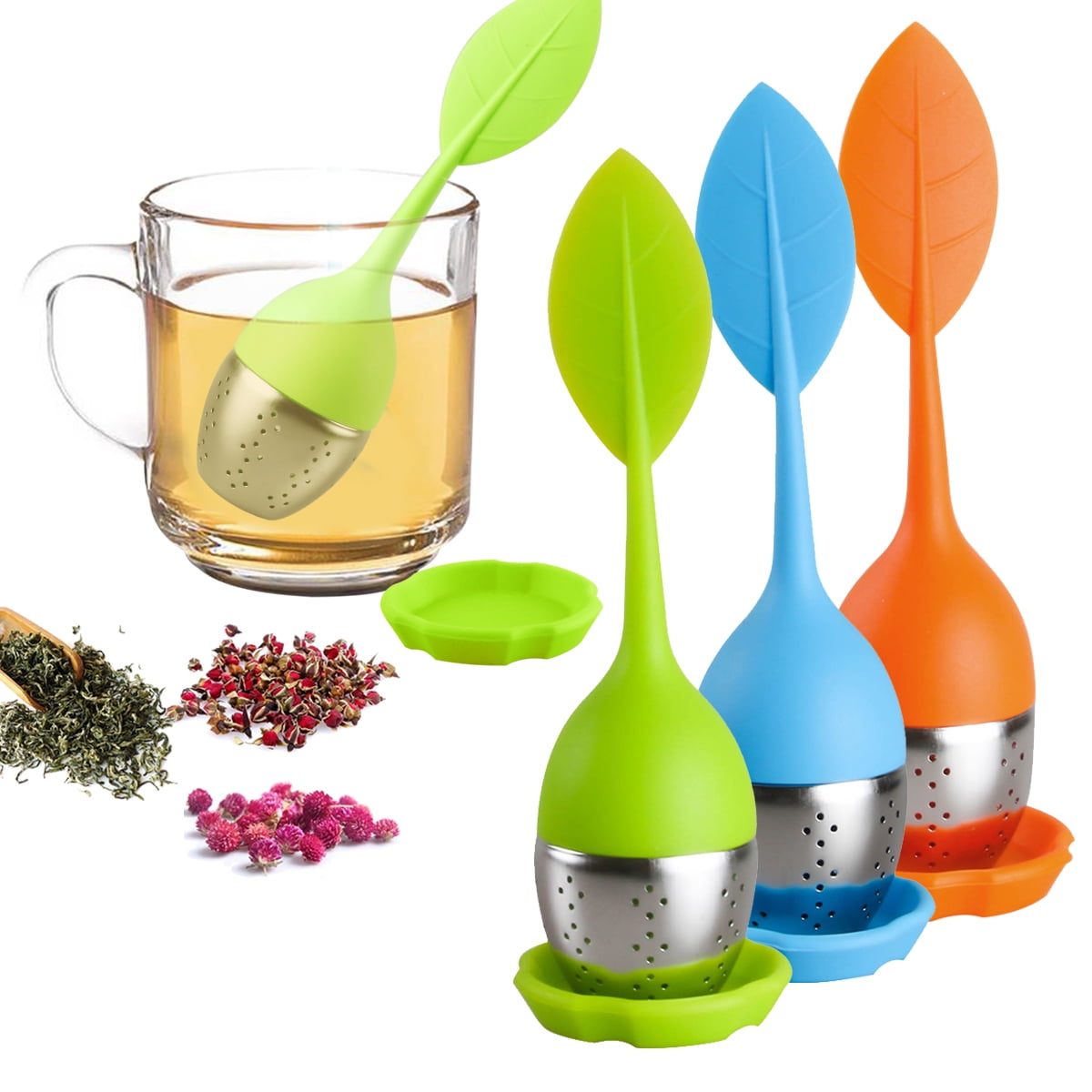 Morgane Strawberry Shape Tea Infuser Pure Soft Silicone Rubber Loose Tea Leaf Strainer Herbal Spice Filter Diffuser Kitchen Gadget Red+Green