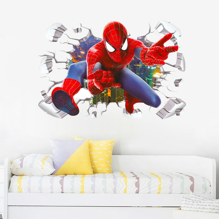 Superhero Spiderman Vinyl Sticker Murals Boys Room Decor - Bed